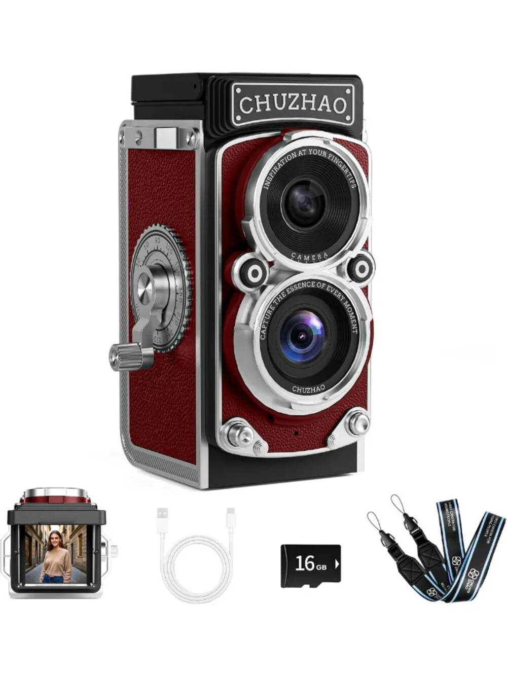 Mini Retro Digital Camera - Vintage TLR Style, Compact Vlogging Camera, Auto